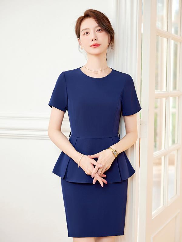 セットアップ レディース 春夏 半袖 事務服 制服 オフィス 通勤 OL エレガント ジャケット スカート パンツ 美容師 受付 接客 フォーマル 高級感 通気性 涼しい ビジネス 大きいサイズ ブラック ブルー ポリエステル