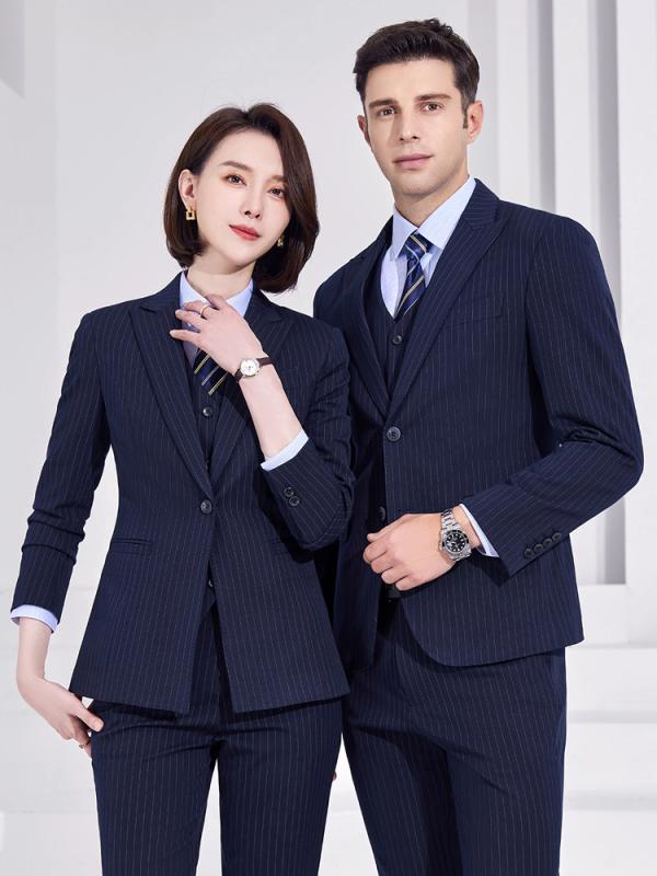 スーツ メンズ レディース セットアップ ビジネス フォーマル 制服 就活 面接 営業 ジャケット パンツ ベスト 長袖 ストライプ 秋冬 上品 高級感 ポリエステル ストレッチ ブルー｜フロントップ店