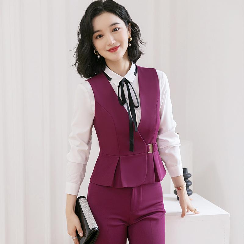 ベスト レディース セットアップ 事務服 スーツ チョッキ ジレ ビジネス 通勤 飲食店 ホテル 制服 作業服 スリム ショート丈 タイト 無地 ポリエステル ブラック ブルー ワインレッド 秋冬 40代 大人 おしゃれ かわいい きれいめ フォーマル