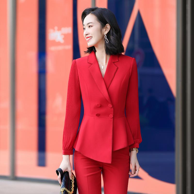 セットアップ レディース パンツスーツ テーラードジャケット スラックス 長袖 秋冬 チュール きれいめ 事務服 通勤 エステ サロン 制服 ポリエステル ストレッチ 高級感 レッド ホワイト ブラック