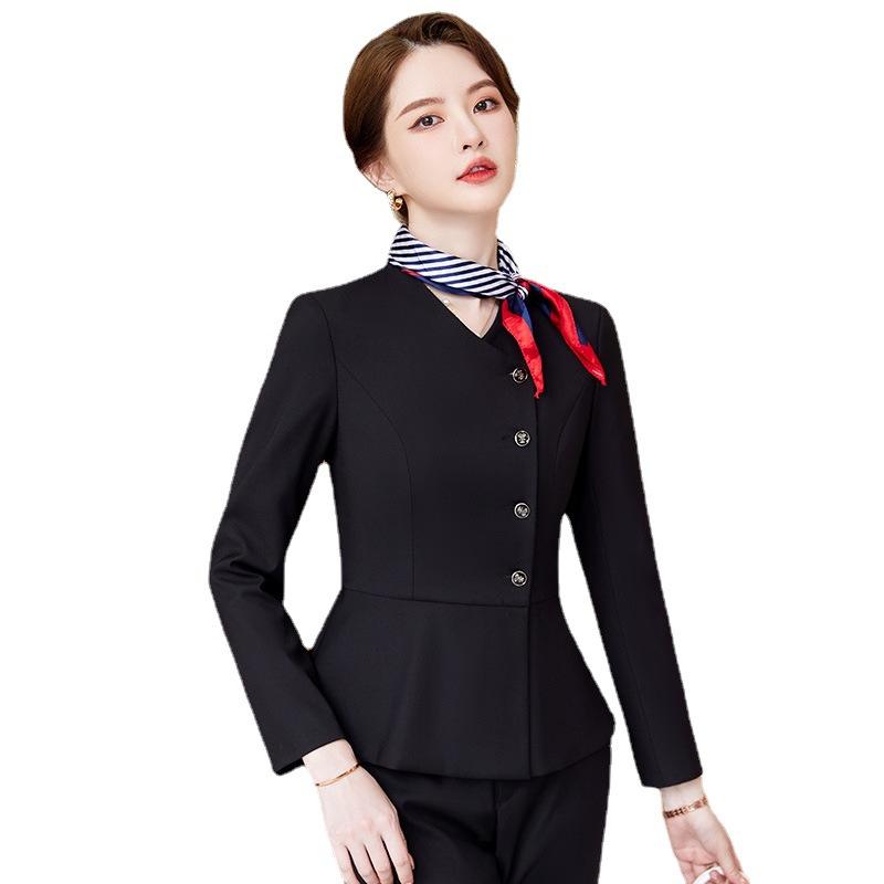 セットアップ レディース スーツ テーラードジャケット パンツ スカート 長袖 ビジネス オフィス 事務服 受付 接客 春秋 ブラック ブルー グレー ポリエステル 綿混 ビスコース きれいめ フォーマル 通勤 高級感