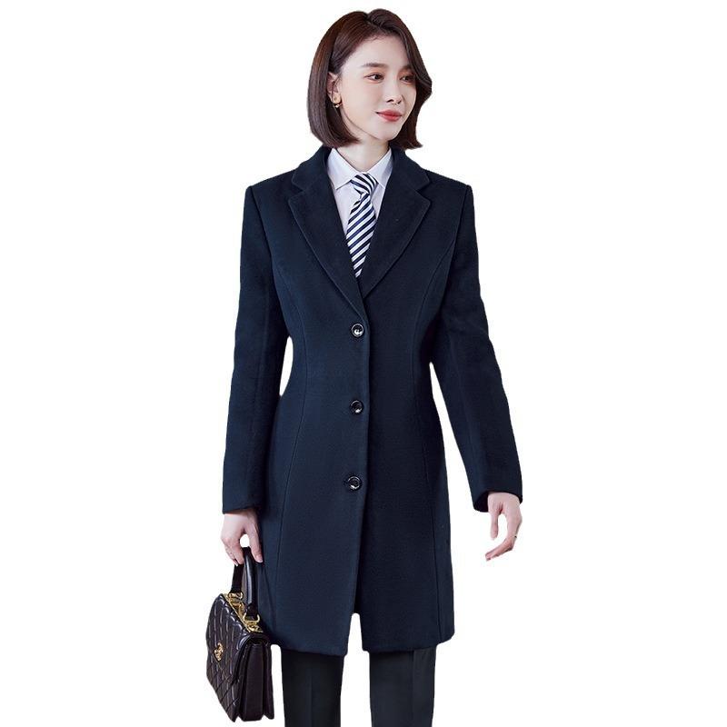 チェスターコート メンズ レディース アウター ジャケット 事務服 ホテル ワークウェア ミドル丈 ウール混 メルトン 中綿入り 厚手 防寒 暖かい テーラードカラー シングル ボタン 無地 シンプル きれいめ フォーマル 秋冬 ブラック ブルー