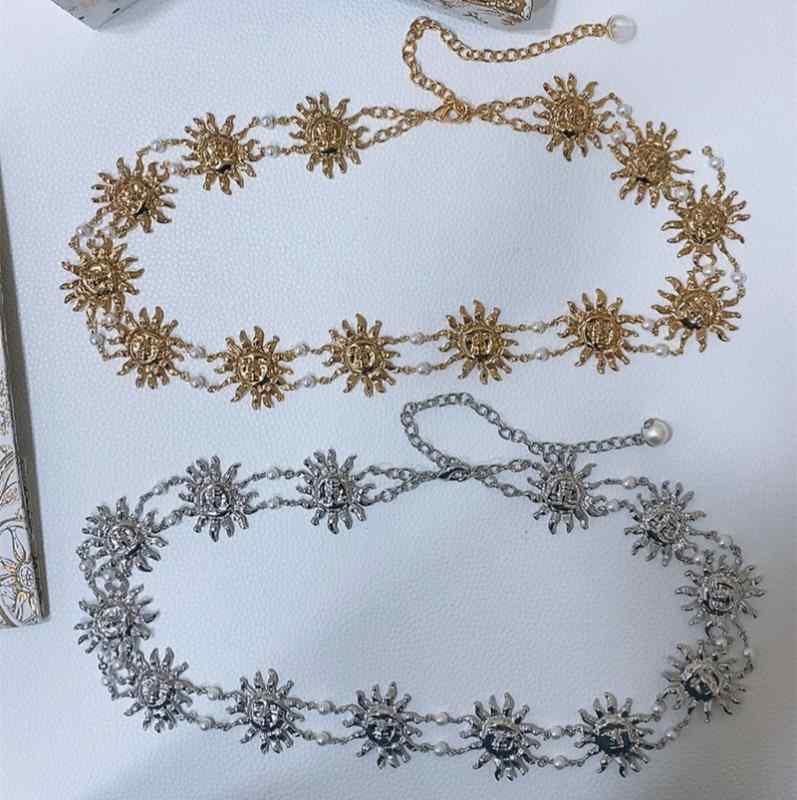 ウエストチェーン レディース 太陽 トーテム フェイス 肖像 金属 メタル パール パール シンプル 万能 ドレス用 ベルト アクセサリー 彫刻 ゴールド シルバー 春夏 エレガント 高級感 おしゃれ かわいい きれいめ 普段使い 結婚式 パーティー