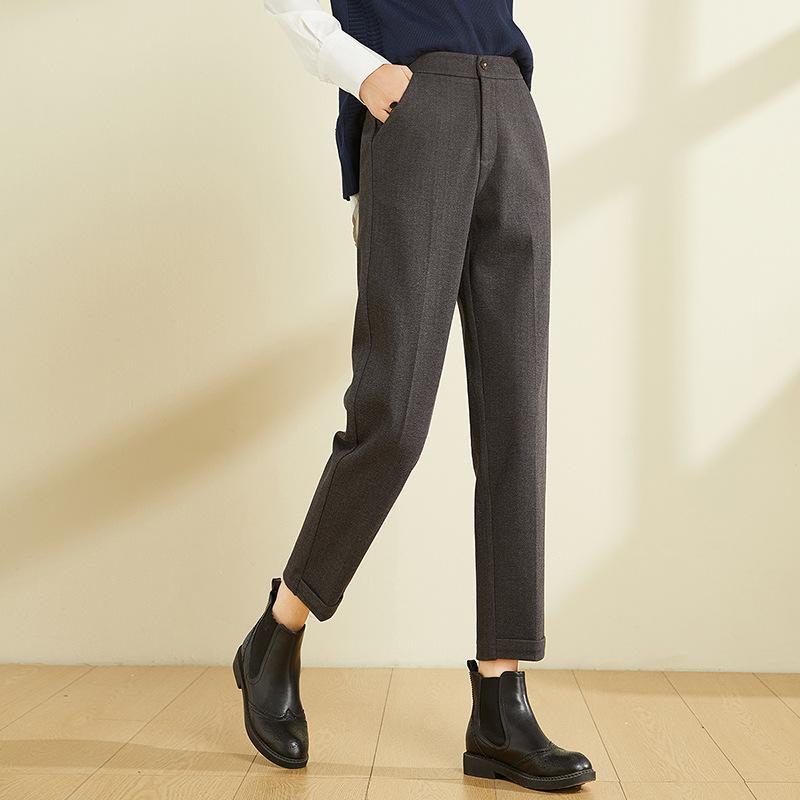 パンツ レディース 秋冬 厚手 ウール調 スラックス テーパードパンツ ズボン ボトムス ハイウエスト 着痩せ 体型カバー シガレット ストレート センタープレス キャロットパンツ 通勤 オフィス カジュアル 英国風 きれいめ 上品 コーヒー