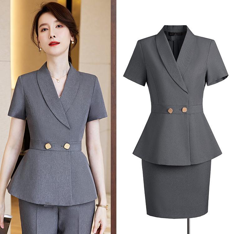 セットアップ レディース テーラードジャケット ブレザー 春夏 ビジネス 通勤 事務服 高級感 スリム 小柄 ショート丈 3分袖 ネイビー ブラック グレー エレガント きれいめ オフィスカジュアル パンツ スカート ズボン 4,996円