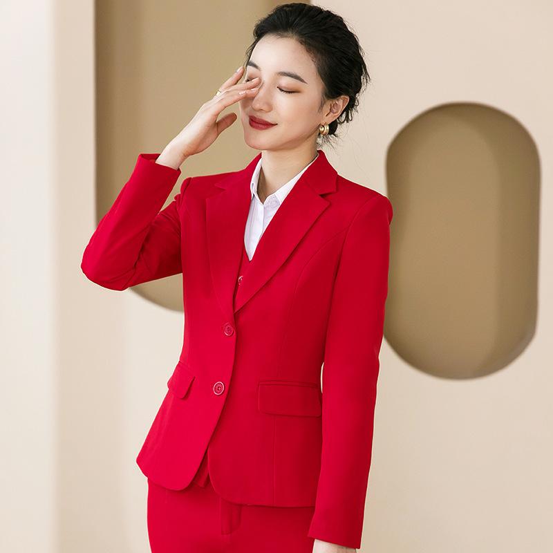 スーツ レディース セットアップ 秋冬 長袖 テーラードジャケット ベスト パンツ スカート 事務服 通勤 ビジネス ホテル フォーマル 正装 大きいサイズ 高級感 韓国 ブラック ブルー レッド きれいめ 上品