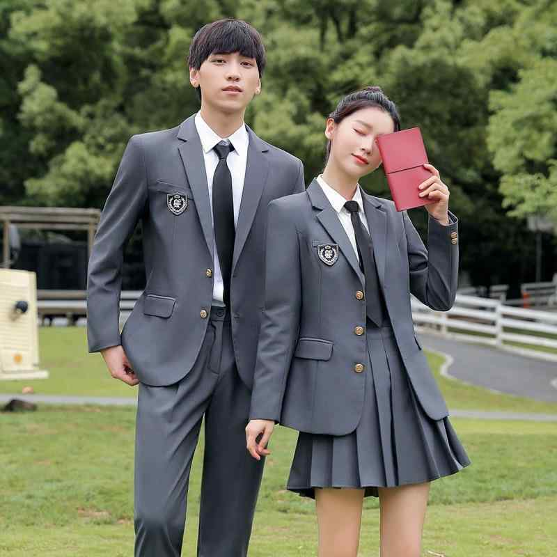 ユニフォーム メンズ レディース 高校生 学習者服 セットアップ JKユニフォーム ブリティッシュスタイル 学園スポーツジャケット 長袖 プルオーバー 筋目スコート スラックス 卒式 はいり込む式 告げ知らせる会 コスプレ フォーマル 時間 青色 薄墨色 照合のしるし柄 パンツスーツ-レディースファッション