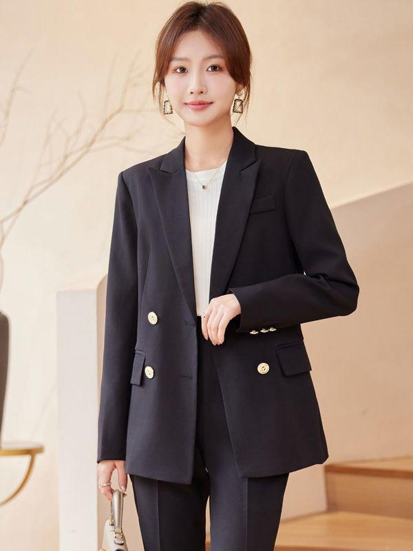 セットアップ レディース スーツ 上下セット パンツスーツ 秋冬 ジャケット パンツ 通勤 事務服 オフィス カジュアル 無地 高級感 上品 エレガント 防シワ ポリエステル 伸縮性 ブラック アプリコット ブルー