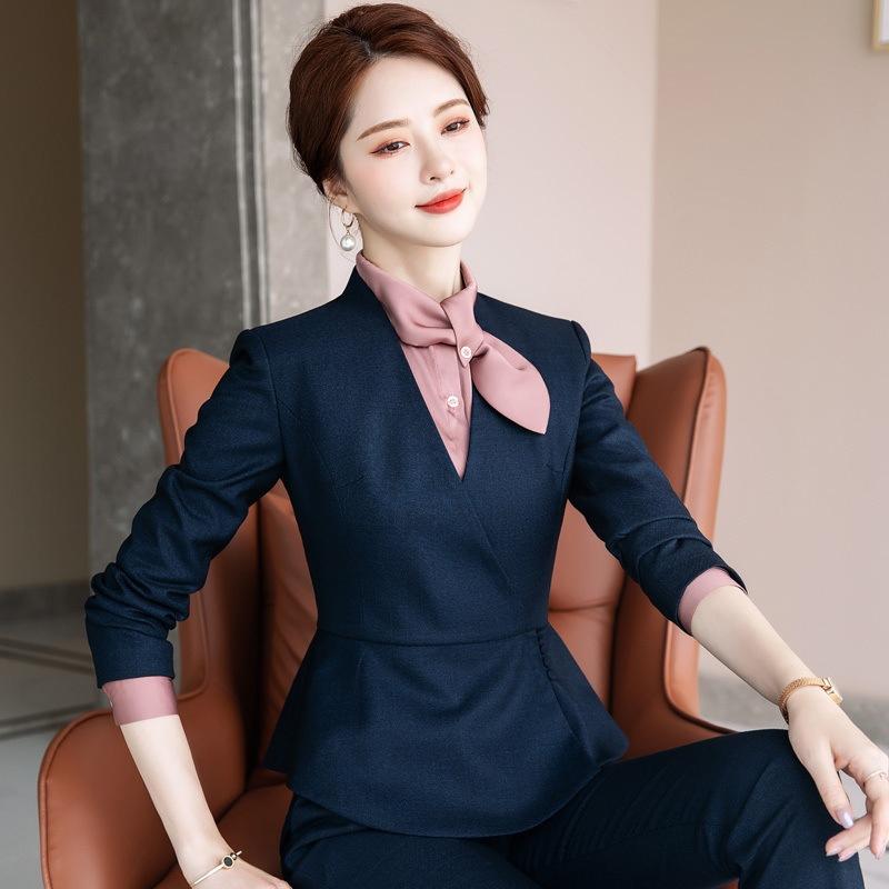 セットアップ レディース 秋冬 長袖 テーラードジャケット パンツ スカート ブラウス スーツ 30代 通勤 オフィス ビジネス きれいめ 高級感 切り替え プリント ポケット スラックス グレー パープル ブルー