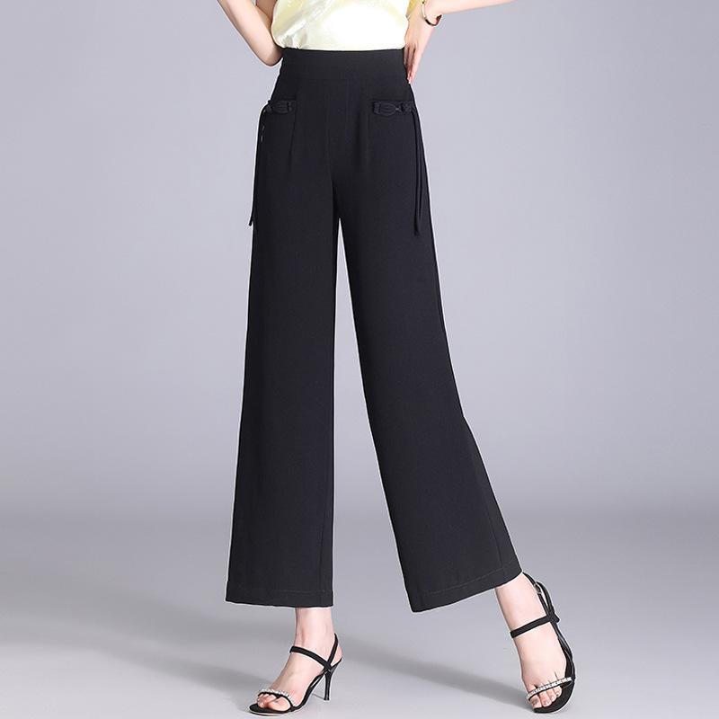 ワイドパンツ レディース 春夏 シフォン 9分 アンクル丈 薄手 ゆったり 涼しい ハイウエスト ストレート 落ち感 ドレープ きれいめ カジュアル 低身長 小柄 40代 ミセス 楽ちん 体型カバー 大きいサイズ ブラック 黒