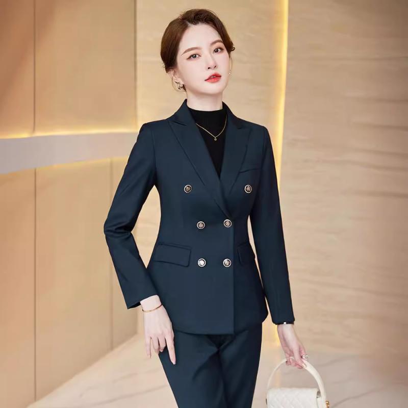 パンツスーツ レディース セットアップ テーラードジャケット ビジネス 通勤 オフィス 事務服 フォーマル 秋冬 ボタン 高級感 大きいサイズ ポリエステル ビスコース ブラック ブルー ダークグリーン