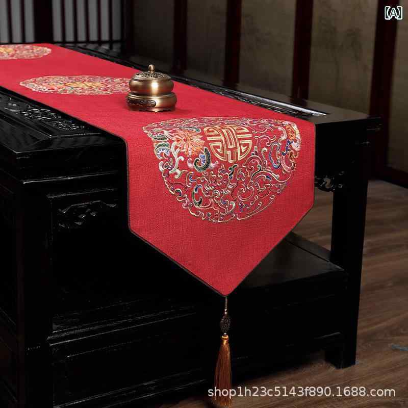 テーブルランナー テーブルセンター 刺繍 高級感 中国風 センタークロス 敷物 食卓 ダイニングテーブル リビング インテリア 普段使い 来客用 おしゃれ ポリエステル 麻 レッド ブルー ベージュ オールシーズン 長方形