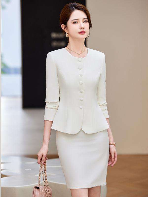 セットアップ レディース スーツ ジャケット パンツ スカート 2点セット 事務服 接客 営業 通勤 秋冬 高級感 エレガント きれいめ 上品 無地 大きいサイズ ホワイト ピンク ブルー ポリエステル レーヨン ボタン