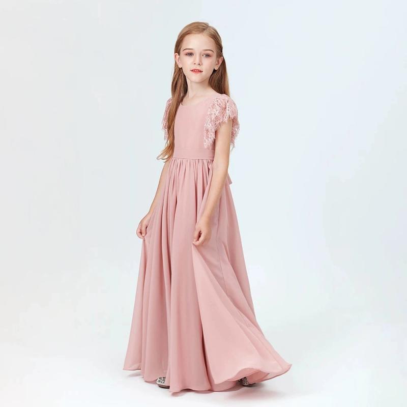 子供ドレス 女の子 ワンピース フォーマル 発表会 結婚式 ピアノ レース袖 パフスリーブ プリンセス かわいい 高級感 エレガント チュール 膝丈 フレア シフォン ポリエステル オールシーズン ピンク｜フロントップ店