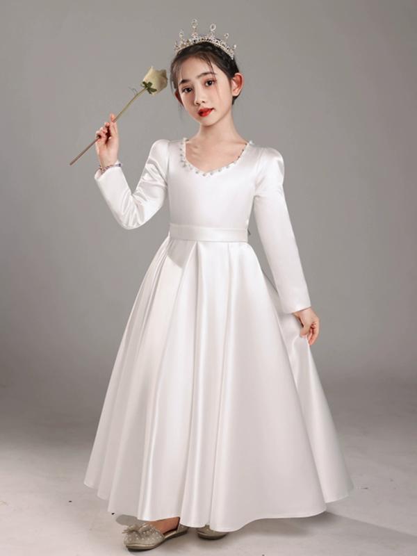 子供ドレス 女の子 ピアノ発表会 演奏会 結婚式 白 黒 ワインレッド オールシーズン 長袖 プリンセス かわいい シンプル フォーマル ワンピース キッズドレス ジュニア 舞台衣装 コンクール 高級感 チュール