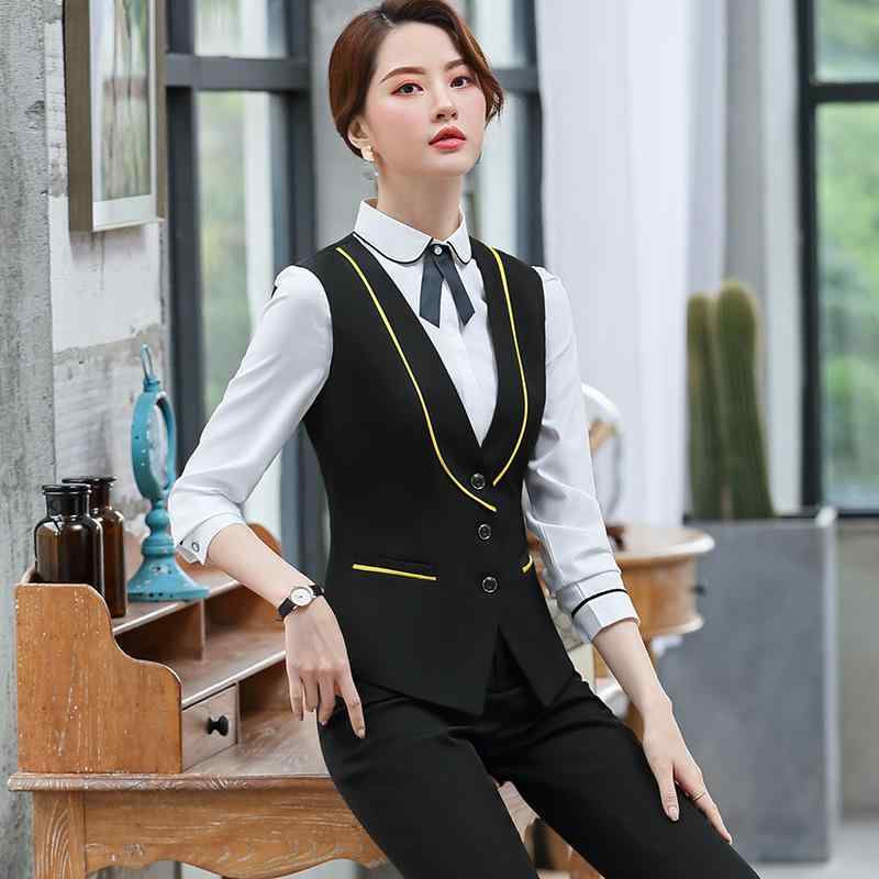 セットアップ レディース 事務服 制服 上下セット スーツ オフィス 仕事着 接客 ベスト シャツ ブラウス 五分袖 韓国ファッション スカート パンツ フォーマル スリム 着痩せ きれいめ アセテート繊維 春夏 ブラック ブルー ホワイト 30代