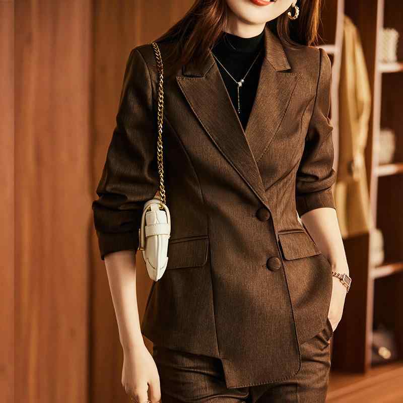 セットアップ レディース パンツスーツ スーツ 事務服 ジャケット ロングパンツ 通勤 オフィス ビジネス フォーマル きれいめ 上品 高級感 春秋 長袖 無地 ノーアイロン ブラック オレンジ ブラウン
