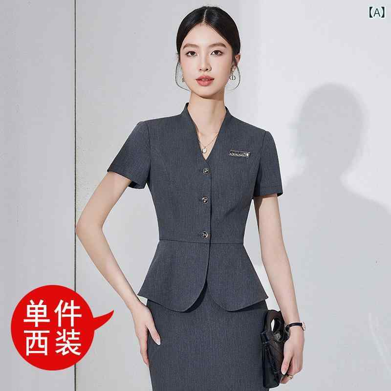 セットアップ レディース 半袖 スーツ 春夏 テーラードジャケット パンツ スカート 事務服 通勤 接客 上品 エレガント 高級感 TR素材 ポリエステル ストレッチ 伸縮性 ブラック ネイビー チャコールグレー