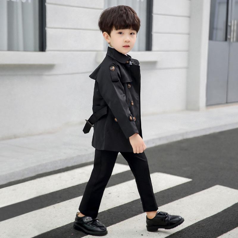 コート 男の子 子供 キッズ ベビー ウインドブレーカー アウター ジャケット ミドル丈 英国風 韓国 秋冬 無地 ボタン フードなし ベルト 綿混 ウォッシュ加工 カジュアル フォーマル カーキ ブラック 高級感