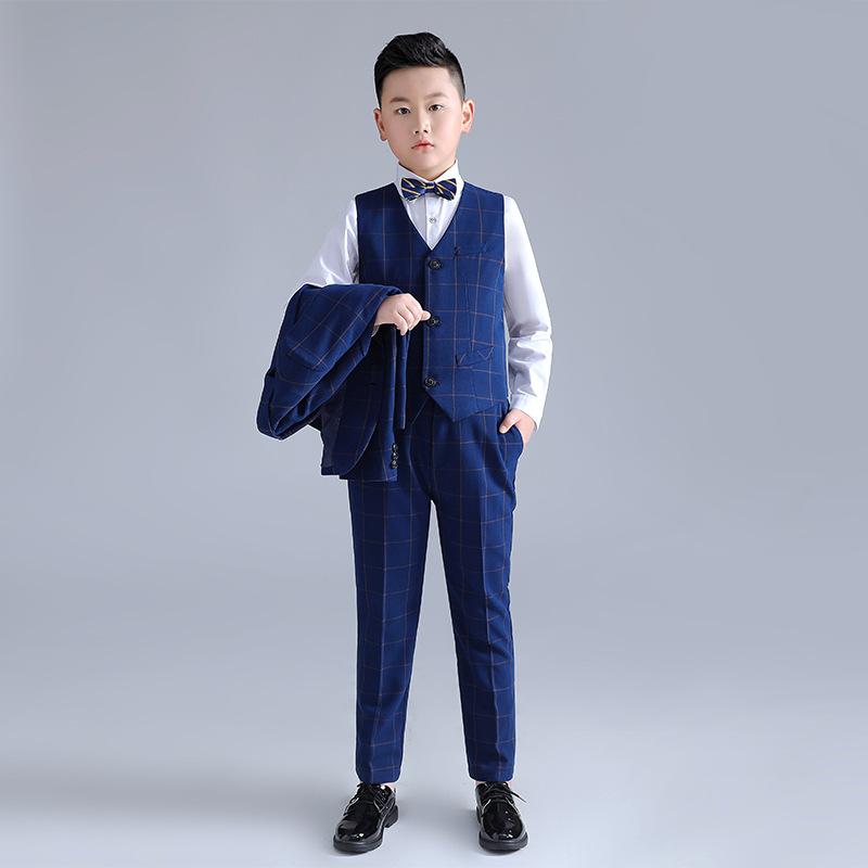 スーツ キッズ 男の子 秋冬 セットアップ フォーマル 3点セット 大きいサイズ ゆったり チェック柄 発表会 卒業式 入学式 ピアノ ブレザー ジャケット パンツ ブリティッシュ 制服 高級感 ポリエステル 長袖 ボタン