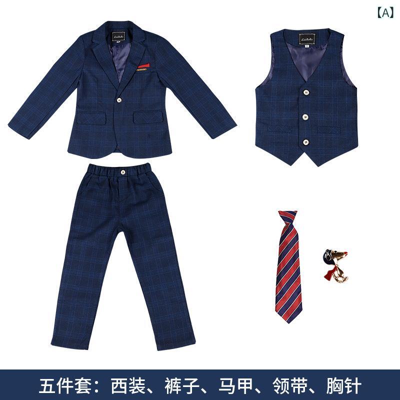 セットアップ 男の子 女の子 キッズ 子供服 裏起毛 秋冬 スーツ フォーマル チェック柄 欧米風 結婚式 発表会 七五三 かっこいい ジャケット ロングパンツ ボタン ポリエステル ブルー パープル プレッピー
