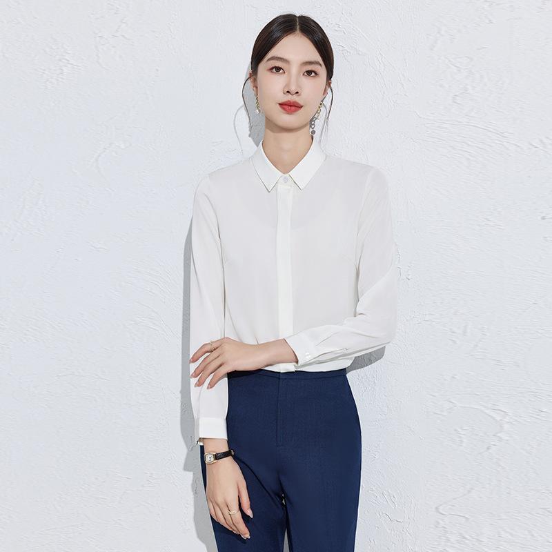 シャツ レディース 春秋 セットアップ ブラウス トップス 事務服 制服 ビジネス フォーマル 面接 就職活動 通勤 オフィス 上品 きれいめ エレガント 長袖 襟 スリム 無地 ポリエステル ボタン ホワイト ブラック ピンク