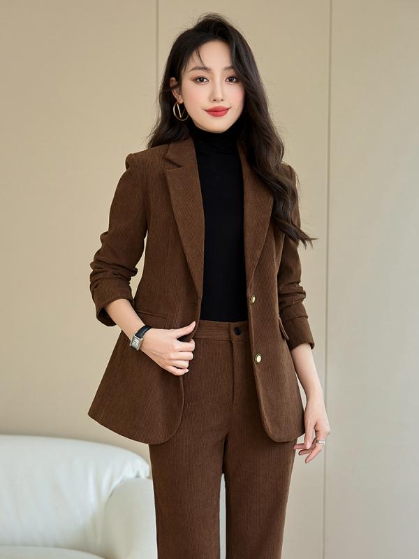 セットアップ レディース スーツ 上下 テーラードジャケット スラックス 秋冬 コーヒー ブラウン ブラック 通勤 事務服 フォーマル 高級感 上品 きれいめ エレガント 40代 長袖 ポリエステル スパンデックス