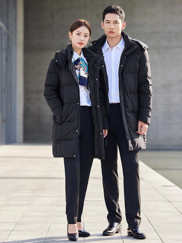 ダウンジャケット メンズ レディース 秋冬 ダウンコート ミドル丈 事務服 制服 仕事着 防寒 暖かい 保温 高級感 スリム スタンドカラー 厚手 ダウン アウター 紺 黒 赤 通勤 普段使い カジュアル｜フロントップ店