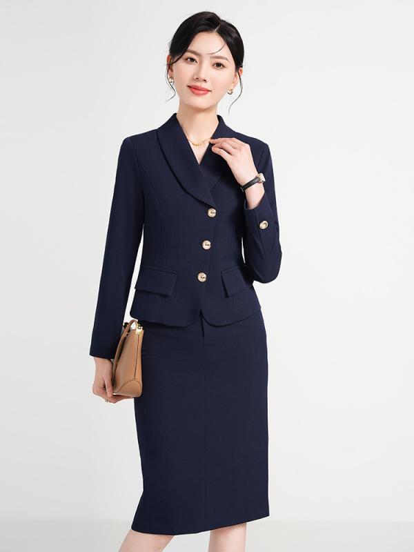セットアップ レディース スーツ 事務服 制服 仕事着 ホテル 受付 美容師 春秋 高級感 おしゃれ フォーマル テーラードジャケット 膝丈 タイトスカート 黒 グレー ネイビー ビジネス 通勤 OL ポリエステル