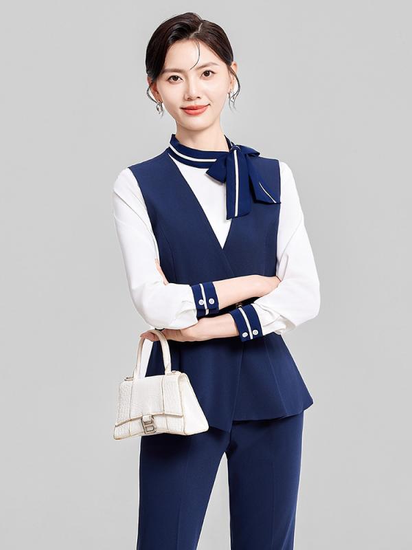セットアップ レディース 秋冬 事務服 ホテル 美容師 レストラン ベスト スカート パンツ ブラウス シャツ スーツ ビジネス 通勤 大きいサイズ 高級感 上品 ストレッチ ポリエステル ブラック ブルー ホワイト