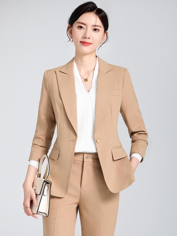 パンツスーツ レディース 秋冬 セットアップ ジャケット 長袖 通勤 オフィス ビジネス 事務服 きれいめ 上品 高級感 おしゃれ スマート 大人 カジュアル ポリエステル 伸縮性 ストレッチ カーキ ブラウン ブラック