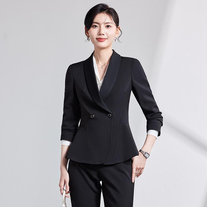 セットアップ レディース 秋冬 スーツ 上下セット パンツスーツ 事務服 制服 テーラードジャケット ロングパンツ 長袖 通勤 接客 フォーマル 高級感 エレガント ポリエステル ストレッチ ネイビー ブラック 30代