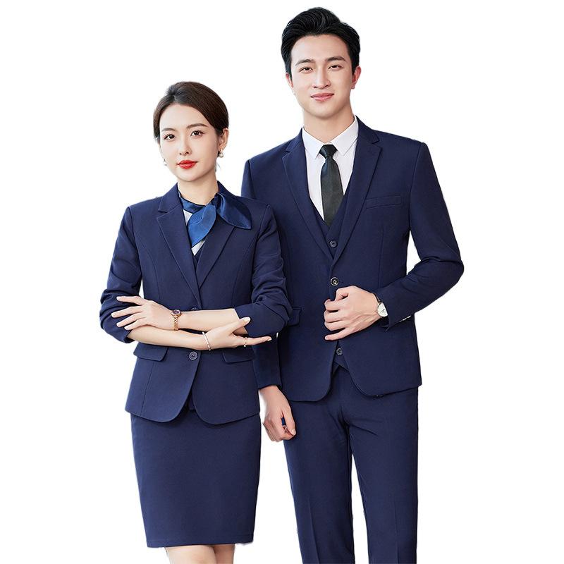 セットアップ メンズ レディース スーツ 事務服 制服 ビジネス 通勤 ユニフォーム ホテル 受付 美容院 高級感 ジャケット ベスト パンツ スカート シャツ ポリエステル ブラック ブルー ワインレッド 春秋
