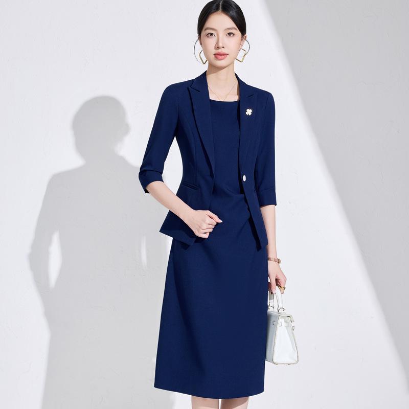 スーツ レディース セットアップ ジャケット 七分袖 ワンピース スカート パンツ 春夏 事務服 通勤 オフィス フォーマル エレガント 上品 黒 ネイビー ピンク ポリエステル 膝丈 大きいサイズ 制服 高級感 韓国ファッション