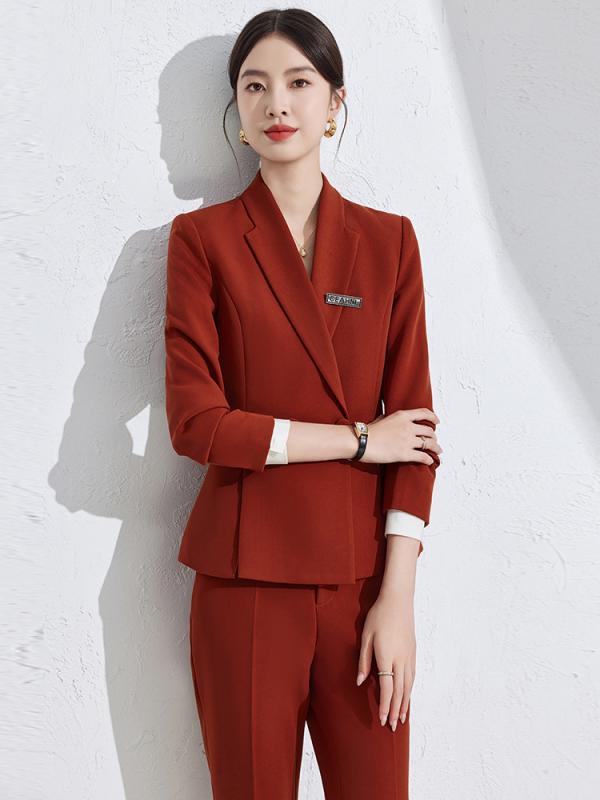 スーツ レディース セットアップ 秋冬 テーラードジャケット パンツ スカート 事務服 ユニフォーム ビジネス 通勤 接客 エレガント きれいめ 高級感 ストレッチ ブラック ネイビー レンガ ポリエステル ウォッシャブル