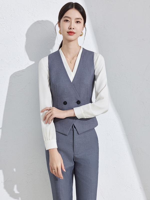 セットアップ レディース ベスト ジレ パンツ スカート 事務服 オフィス ホテル 高級感 秋冬 ストレッチ きれいめ 上品 快適 ビジネス フォーマル マニッシュ 仕事服 無地 ボタン グレー ネイビー ブラック