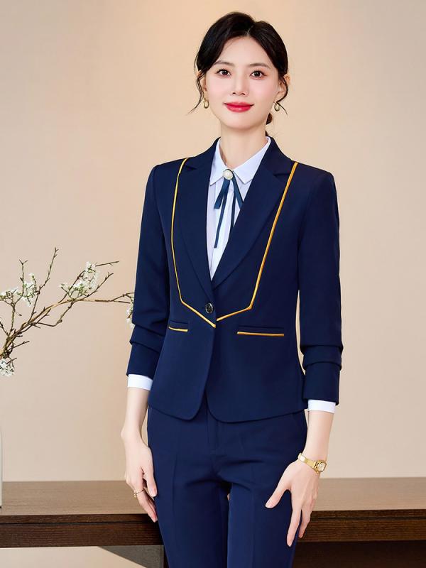 スーツ セットアップ レディース 秋冬 ビジネス オフィス 接客 事務服 制服 テーラードジャケット パンツスーツ スカートスーツ 上下セット 3点セット 長袖 シンプル エレガント 高級感 ポリエステル ストレッチ ロイヤルブルー ブラック 大きいサイ