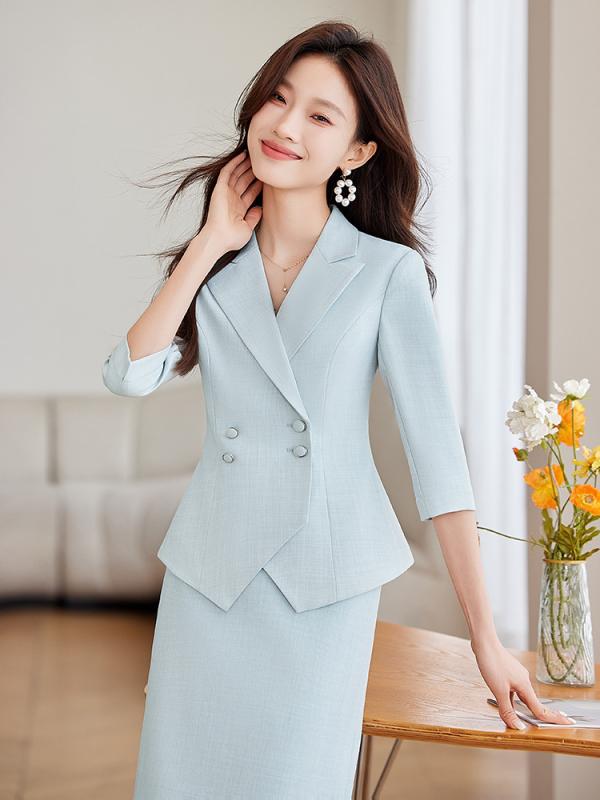 スーツ レディース セットアップ テーラードジャケット スカート フレアパンツ 七分袖 通勤 事務服 受付 上品 高級感 春夏 ピンク ブルー アプリコット 2点 スラックス ボトムス 襟 きれいめ