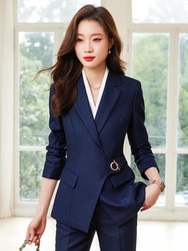 セットアップ レディース スーツ テーラードジャケット ロングパンツ パープル ブルー ブラック ビジネス 事務服 ユニフォーム 秋冬 長袖 女性用 エレガント 上品 高級感 ポリエステル カジュアル スラックス