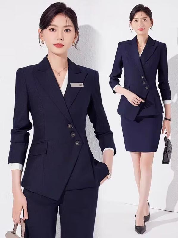 スーツ レディース セットアップ 秋冬 上下セット ジャケット スカート パンツ スラックス 事務服 制服 ビジネス エレガント きれいめ 上品 テーラードジャケット 長袖 ポリエステル ネイビー グレー カーキ 正装 フォーマル 接客用 マネージャー