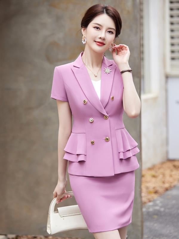 セットアップ レディース 春夏 スーツ 半袖 ジャケット スカート パンツ 上下セット 2点セット 事務服 美容院 通勤 きれいめ 上品 高級感 エレガント おしゃれ かわいい ピンク ブラック ブルー 大きいサイズ
