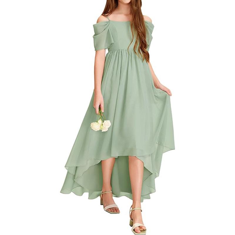 ドレス 女の子 キッズ 子供服 ワンピース プリンセス Aライン アシンメトリー シフォン 誕生日 パーティー オールシーズン ポリエステル プリーツ 透け感 かわいい 高級感 ホワイト レッド ネイビー 100-160cm