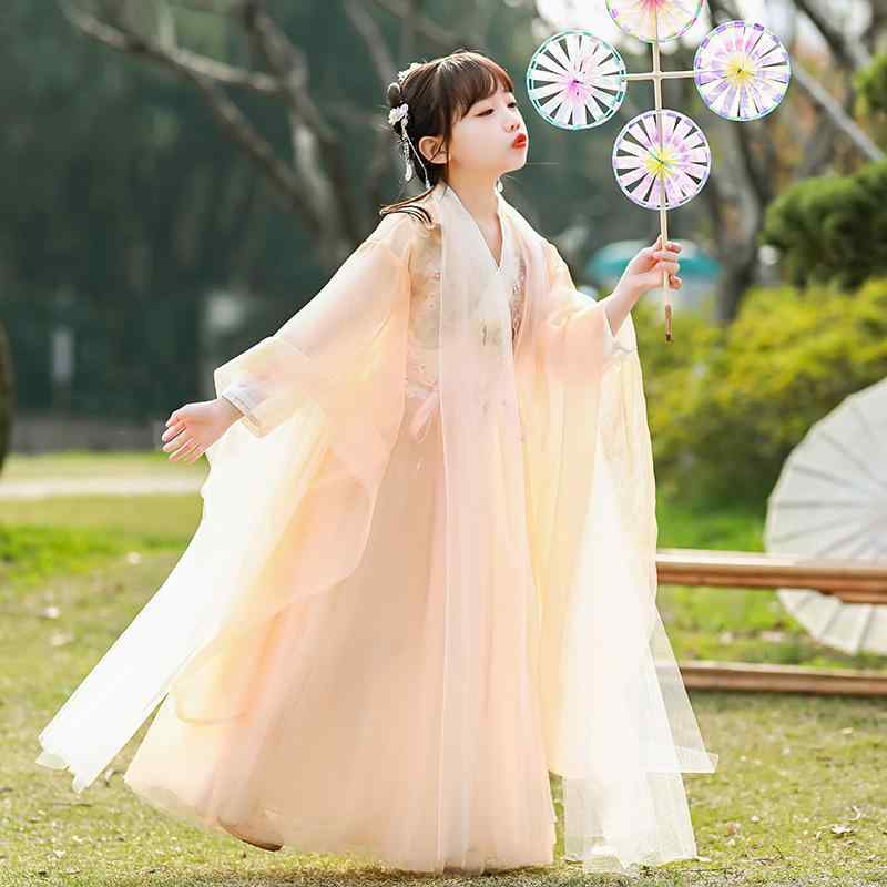 漢服 女の子 キッズ 子供用 唐装 民族衣装 中国服 チャイナドレス 伝統衣装 上下セット 花柄 プリンセス かわいい おしゃれ リネン 麻 混紡 柔らかい 快適 レトロ 古風 普段使い お出かけ 行事 オールシーズン