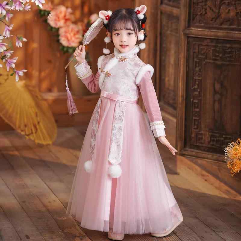 チャイナドレス 女の子 漢服 唐装 ワンピース 中国風 コスプレ ピンク 高級感 新年 お正月 七五三 型 厚手 防寒 秋冬 かわいい プリンセス エレガント 上品 伝統的 フォーマル 発表会 お呼ばれ ジュニア キッズ