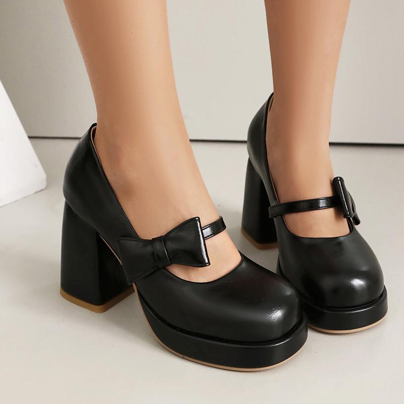 パンプス レディース チャンキーヒール 太ヒール 厚底 リボン 蝶結び ラウンドトゥ 浅口 大きいサイズ 40-48 欧米風 シンプル 無地 通勤 オフィス 普段使い フォーマル カジュアル かわいい 合成革 ブラック ホワイト レッド 春秋