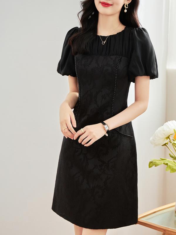 衣装 レディース お召しもの 瀬戸ものお召しもの風 中華風 エン元締め処理 ジャかばい立て ビーズかざり付ける  繻子綿織物 人絹 A伝達ルート 半袖 並み並み丈 普段使い走り 窈窕たる 御前上等感 春夏 黒 杏 レディースファッション-ワンピース