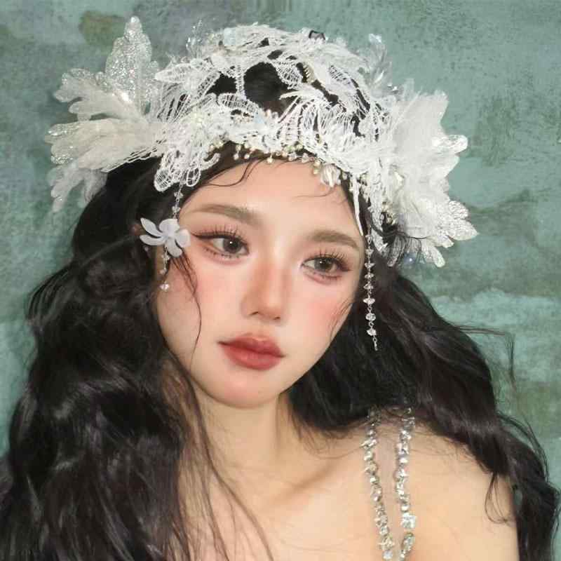 髪飾り レディース ヘッドドレス ヘアアクセサリー ウェディング ブライダル 結婚式 披露宴 前撮り ヴィンテージ風 レース クリスタル タッセル 刺繍 チュール メッシュ 花嫁 華やか 高級感 かわいい オールシーズン