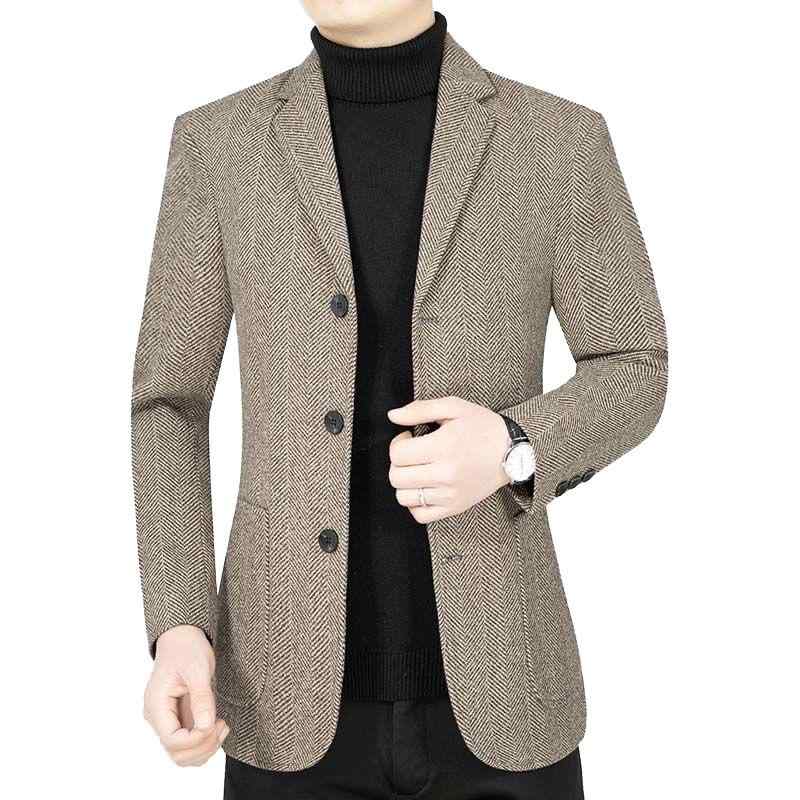 テーラードジャケット メンズ 40代 春秋 ブレザー ビジネス カジュアル 紳士服 シワになりにくい 防風 ポリエステル チェック柄 ブラウン ネイビー グレー ボタン 普段使い 通勤 外出 ライトアウター