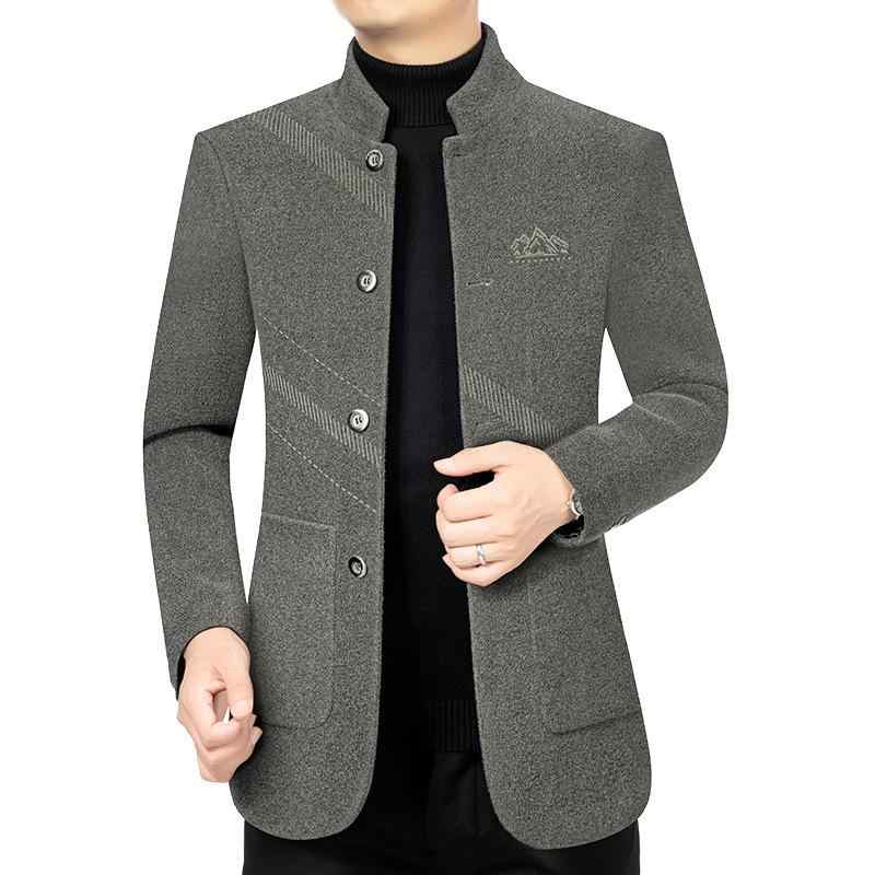 ジャケット メンズ 40代 紳士 アウター 春秋 ブルゾン シェニール素材 ストライプ柄 立ち襟 スタンドカラー 防風 防汚 ボタン ノーアイロン ビジネス カジュアル 通勤 父親 高級感 上品 グレー ネイビー