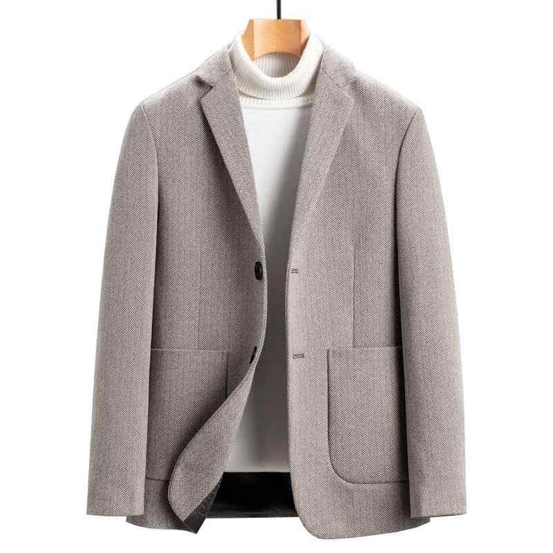 テーラードジャケット メンズ 40代 ブレザー 紳士服 上着 ビジネス カジュアル 通勤 春秋 軽量 薄手 防風 ノーアイロン シワになりにくい チェック柄 ボタン ポリエステル ライトコーヒー グレー 高級感 おしゃれ スタイリッシュ アウター